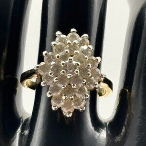 Vintage Ring Cubic Zirconia Cluster and 14 KT. Gold Plated Yellow and White Gold